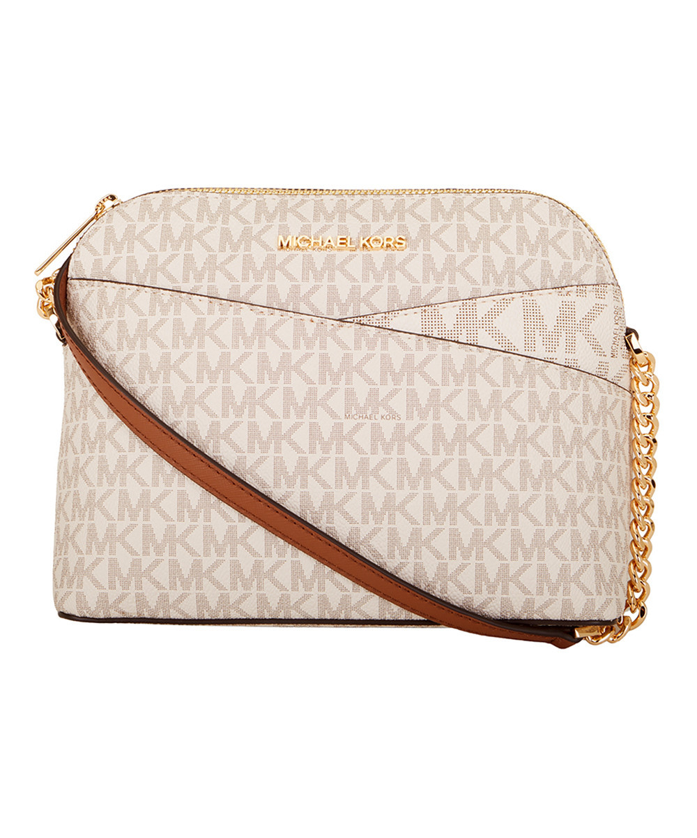 Vanilla Jet Set Dome Leather-Trim Crossbody Bag | Zulily
