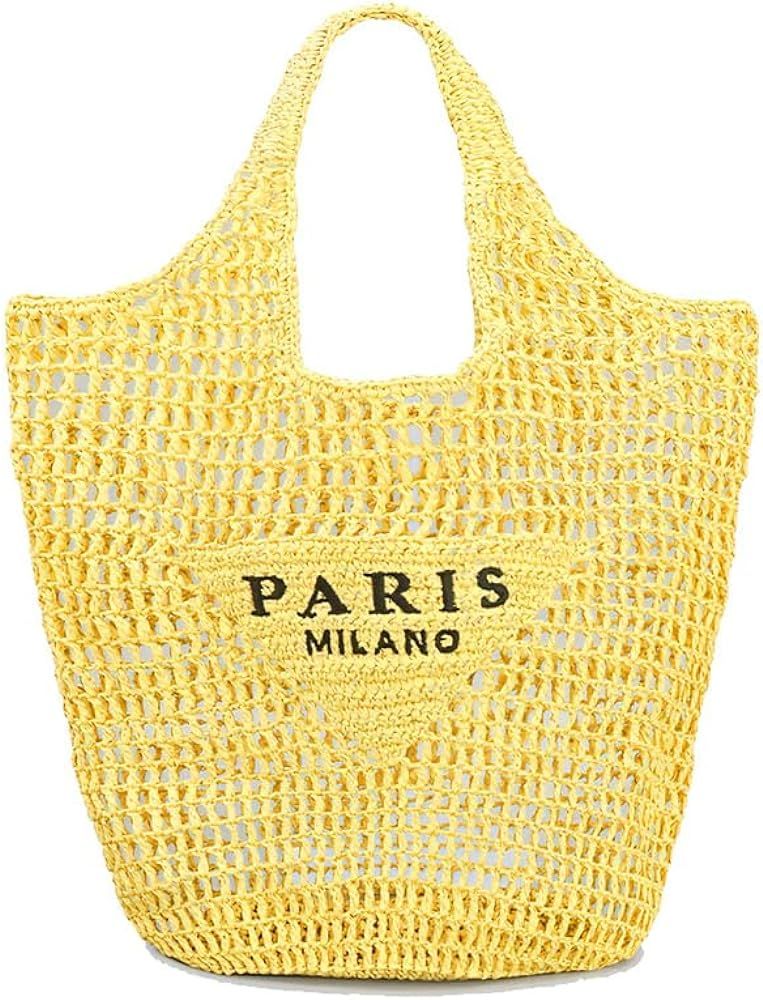 Straw Woven Bag for Women,Straw Mesh Tote Beach Bag Shoulder Bag, Foldable Large Capacity Holiday... | Amazon (US)