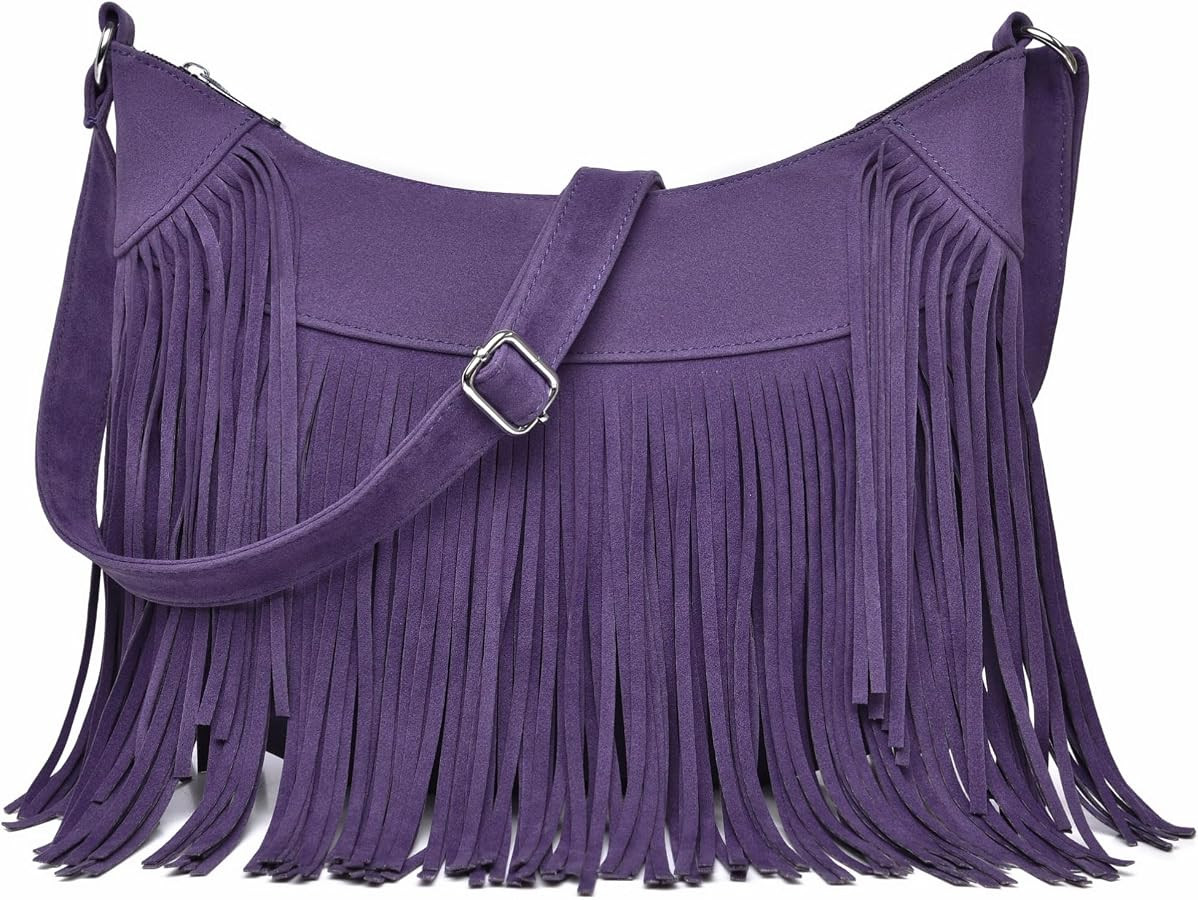Fringe Hobo Bags for Women, Vintage Western Suede Crossbody Shoulder Purse | Amazon (US)