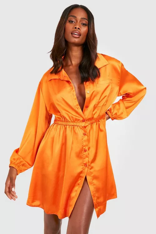 Satin Utility Shirt Dress | Boohoo.com (US & CA)