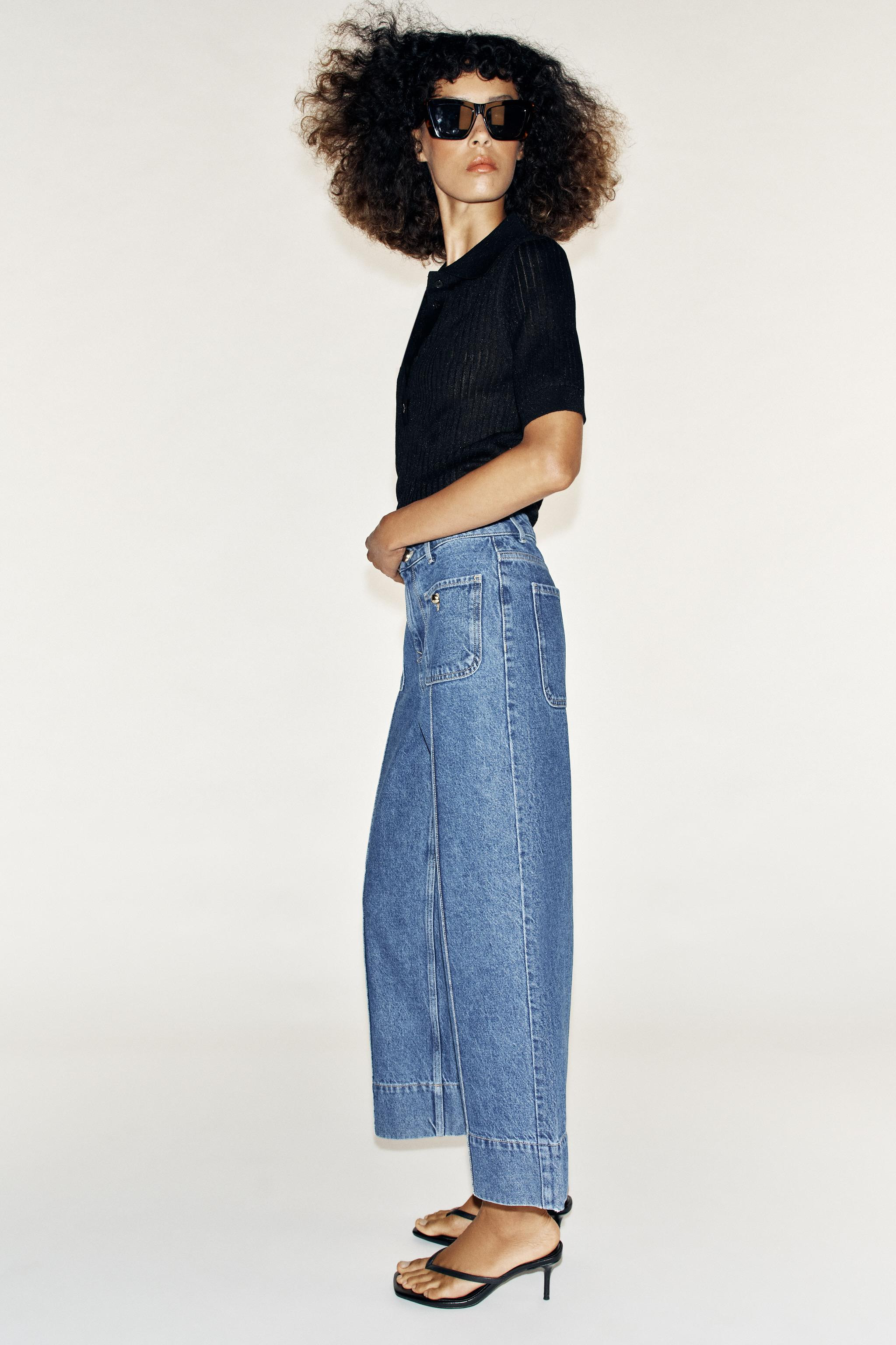 HIGH-RISE CULOTTE JEANS. High-rise jeans featuring patch pockets at the front and back. Wide, cro... | Zara US