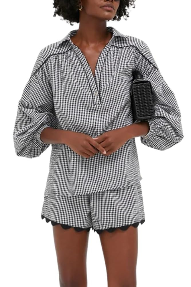 VAOYIU Women's Casual Elegance Two-Piece Linen Outfit Set with Scalloped Hem Summer Round Neck Pu... | Amazon (US)