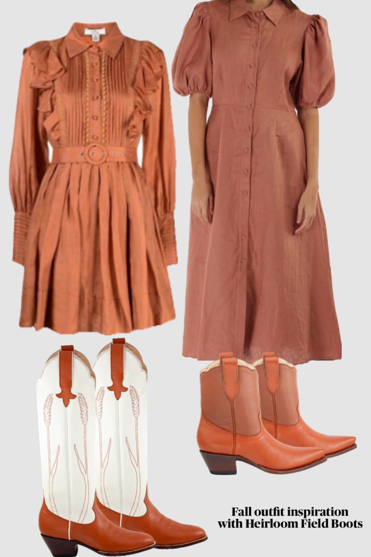 ✨ Fall Outfit Inspiration ✨  

We are forever loving Heirloom Field cowgirl boots paired with caramel-colored dresses!  

Why we love these picks:  
- Cowboy Boots for that Western charm  
- Perfect Wedding Guest Outfits  
- Timeless for Family Photos

Spotlight on Heirloom Field’s Wheat Boots and Bi-Tone Payton Boots here! 🫶🏽  

#FallOutfits #CowgirlBoots #WesternStyle #WeddingGuestAttire #FamilyPhotos #CaramelDress #HeirloomField #BootFashion #AutumnStyle #OOTD #FashionInspo #FallVibes #WardrobeEssentials #StyleInspo #Fall #FallOutfit #BootsAndDresses

#LTKFamily #LTKSeasonal #LTKHoliday