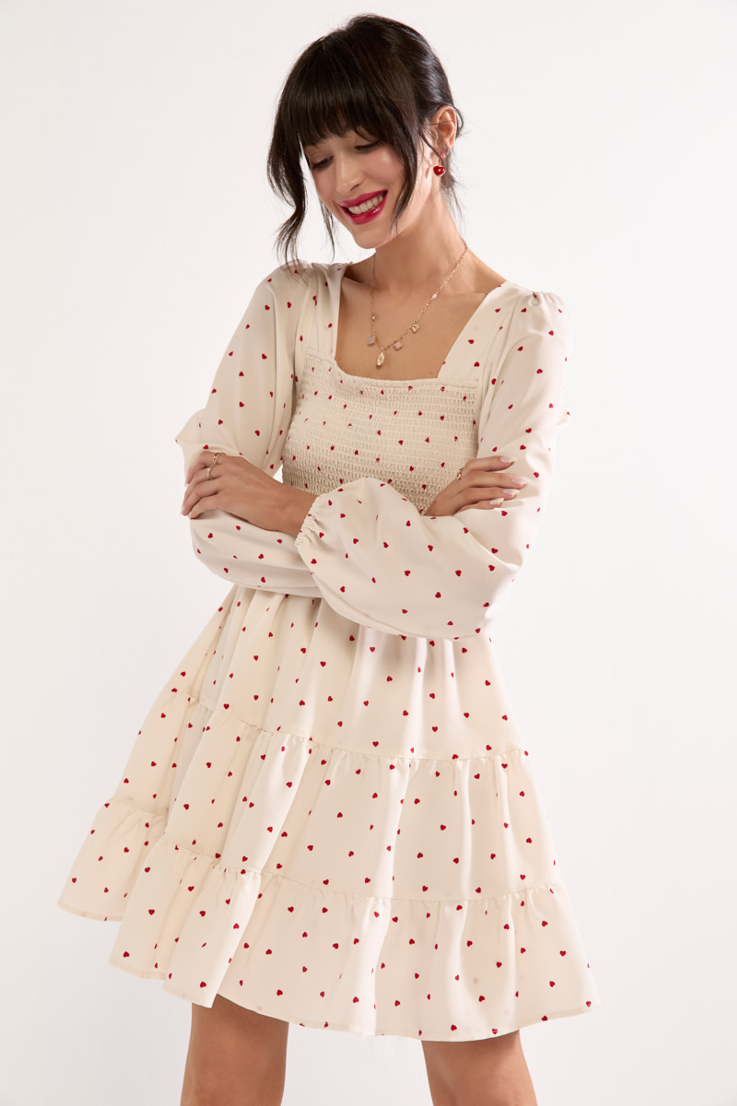 Shannon Heart Ditsy Tiered Mini Dress | Francesca's