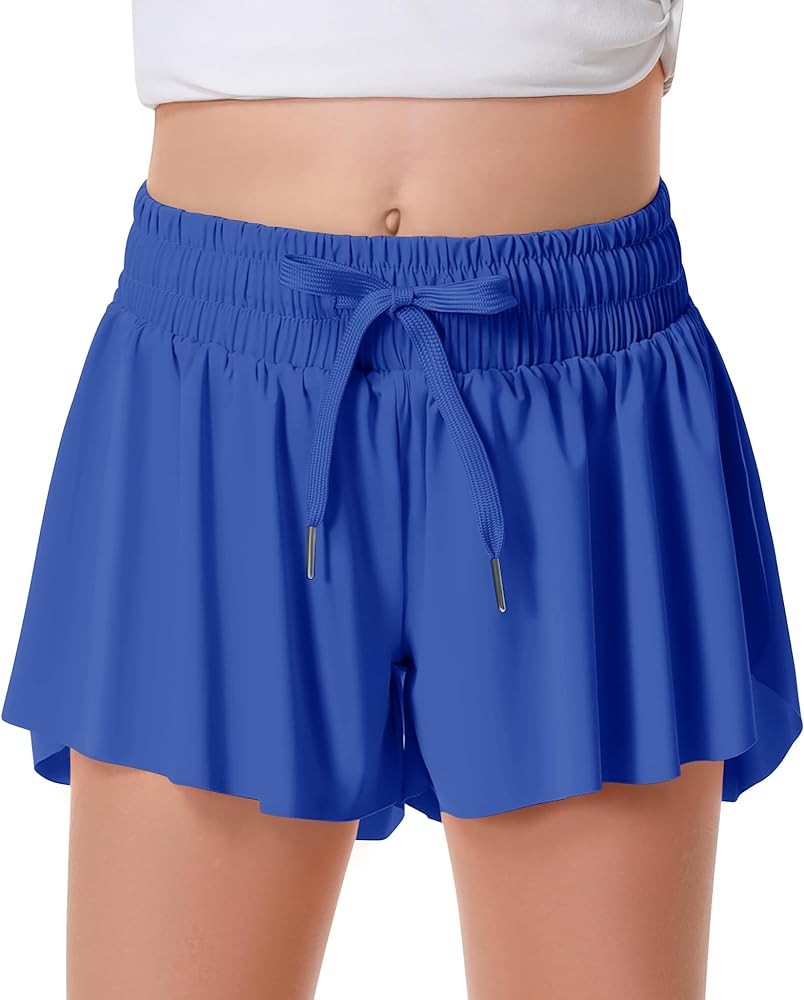 Girls Flowy Shorts Butterfly Shorts for Kids with Pocket 2-in-1 Athletic Shorts Running Shorts fo... | Amazon (US)