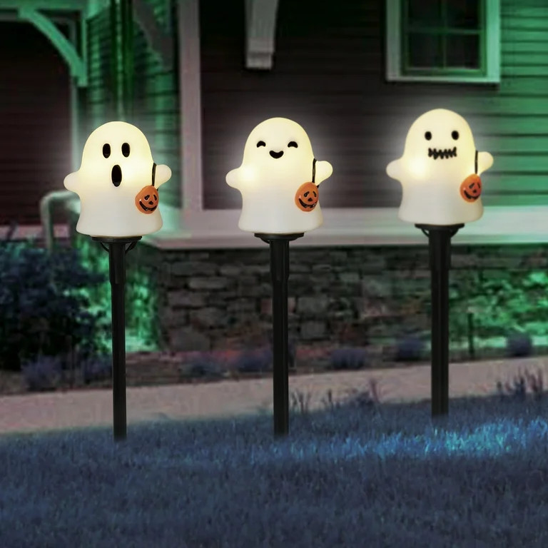 Ghost Pathmarker Lights, 3PC, Warm White LEDs, 3ft, Halloween Outdoor, by Way To Celebrate | Walmart (US)