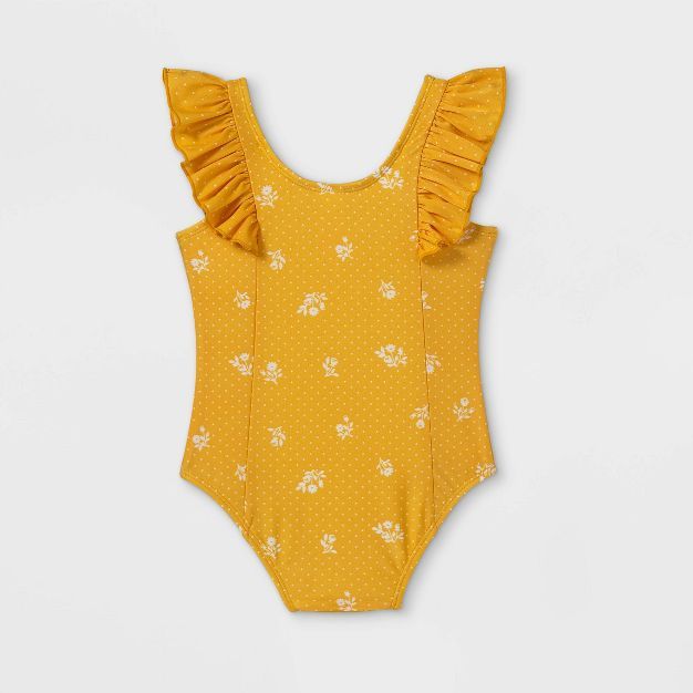 Toddler Girls' Ruffle Sleeve One Piece Swimsuit - Cat & Jack™ Yellow | Target