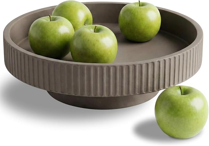 JUPTR Concrete Fruit Bowl (12") – Shallow Fluted Pedestal Decorative Centerpiece Bowl for Table... | Amazon (US)
