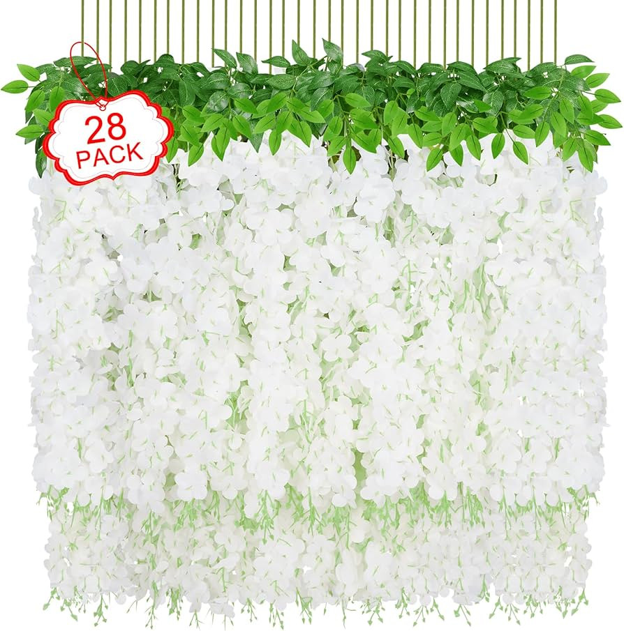 Yastouay 28 Pcs Wisteria Hanging Flowers, 3.77 Ft/Pcs Artificial Hanging Flowers, White Fake Wist... | Amazon (US)