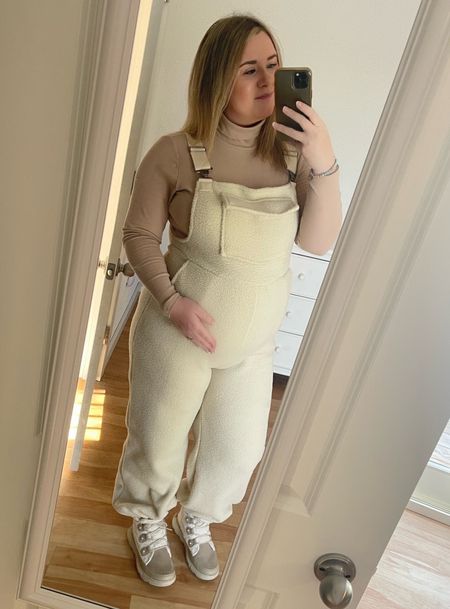 Winter Bump Outfit 🤍 Free People Dupe, Look for less, fleece overalls 

#LTKbump #LTKFind #LTKSeasonal