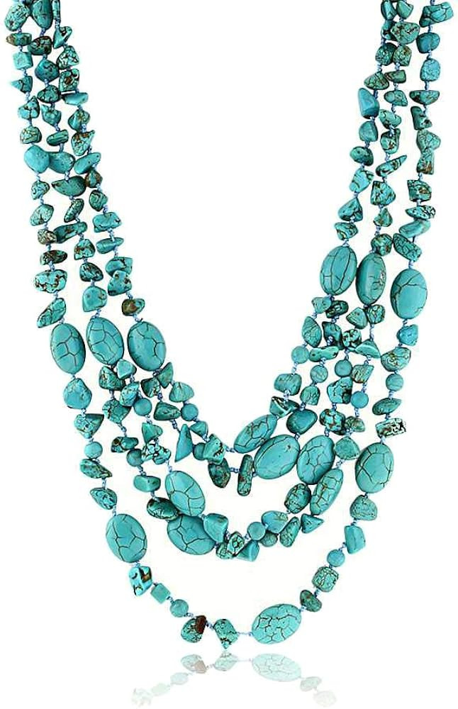 Gem Stone King Handmade Multi-Strand Beaded Chunky Simulated Turquoise Necklace for Women, 20 Inc... | Amazon (US)