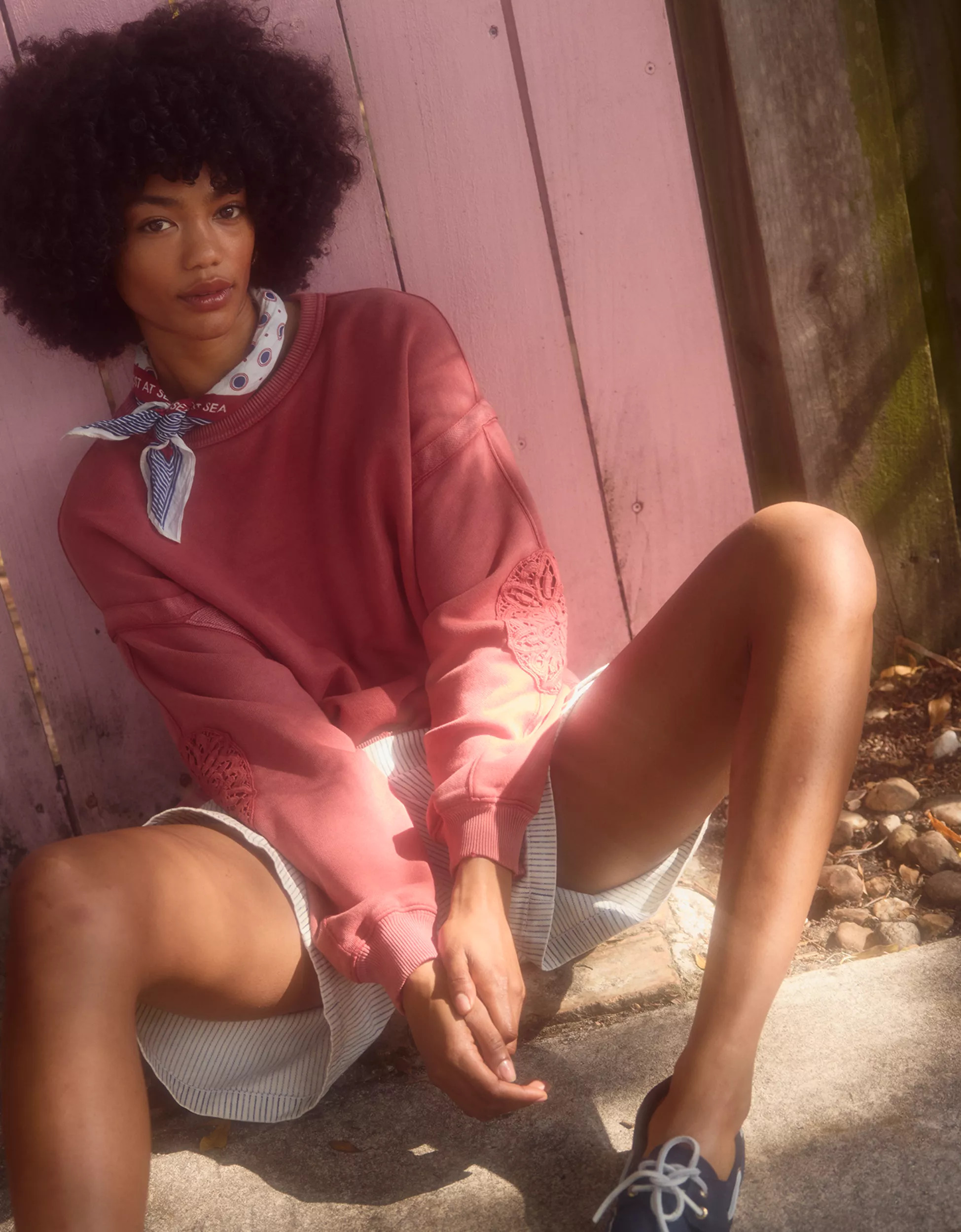 Aerie Keep It Light Crochet Crew Sweatshirt | Aerie