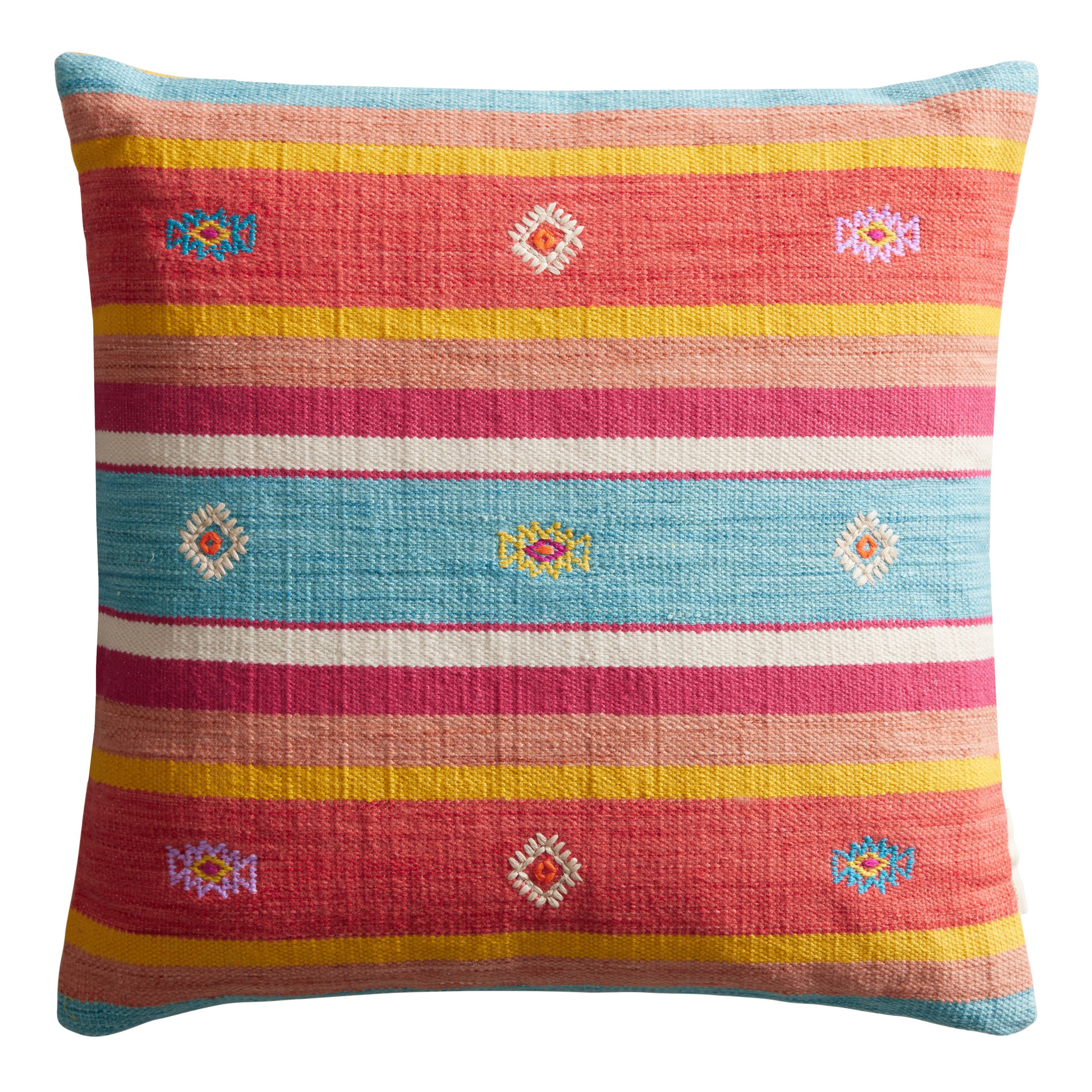Coral Baja Stripe Indoor Outdoor Throw Pillow | World Market