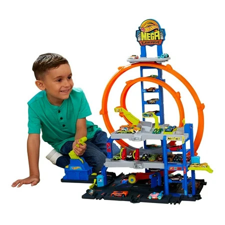 Hot Wheels Mega Loop Garage Playset with 1 Die-Cast Toy Car & 1 Toy Helicopter in 1:64 Scale | Walmart (US)