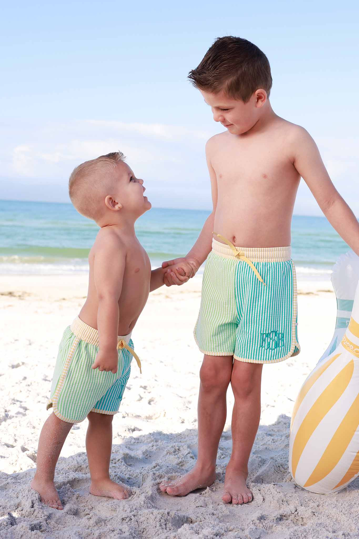Boy's Swim Trunks | Multi-Color Seersucker | Caden Lane