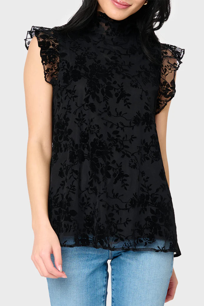 Flutter Sleeve Flocked Blouse | Gibson