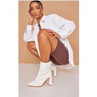 White Wide Fit PU Croc Flare Heeled Ankle Boots | PrettyLittleThing CAN