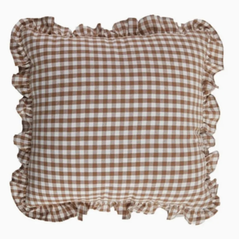 Brown Checkered Pillow Cover, Ruffled Frill Decorative Cushion Case for Sofa, Bed, Chair, Bedroom... | Walmart (US)