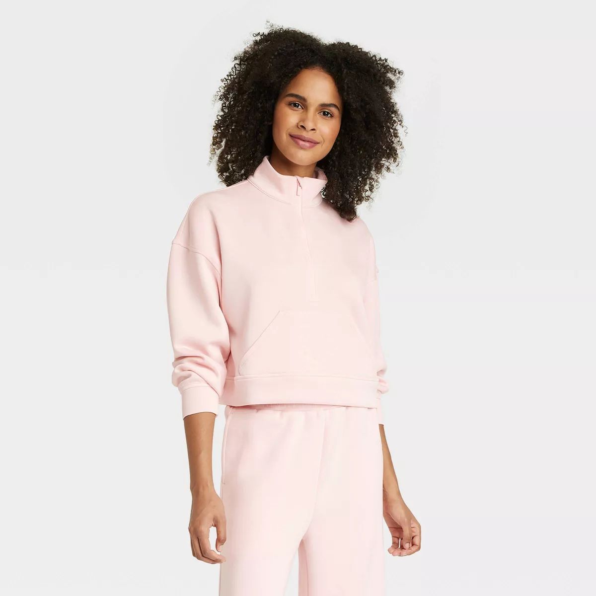 Women's Sandwash Half Zip Pullover - All In Motion™ Light Pink XS | Target