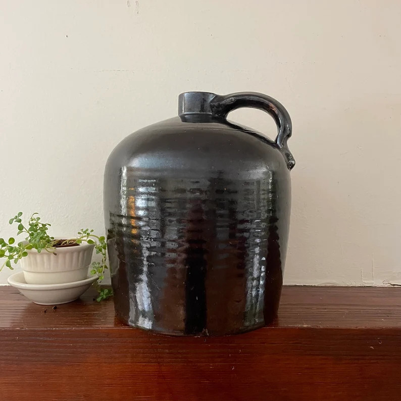 Dark Brown Stoneware Jug, Primitive Brown Whiskey Jug, Brown Beehive Jug, Rustic Modern Farmhouse... | Etsy (US)