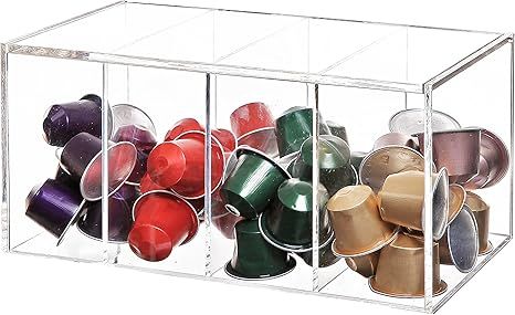Deluxe Clear Acrylic 4 Compartment Hinge Lid Capsule Holder/Tea Bag Organizer Storage Box | Amazon (US)