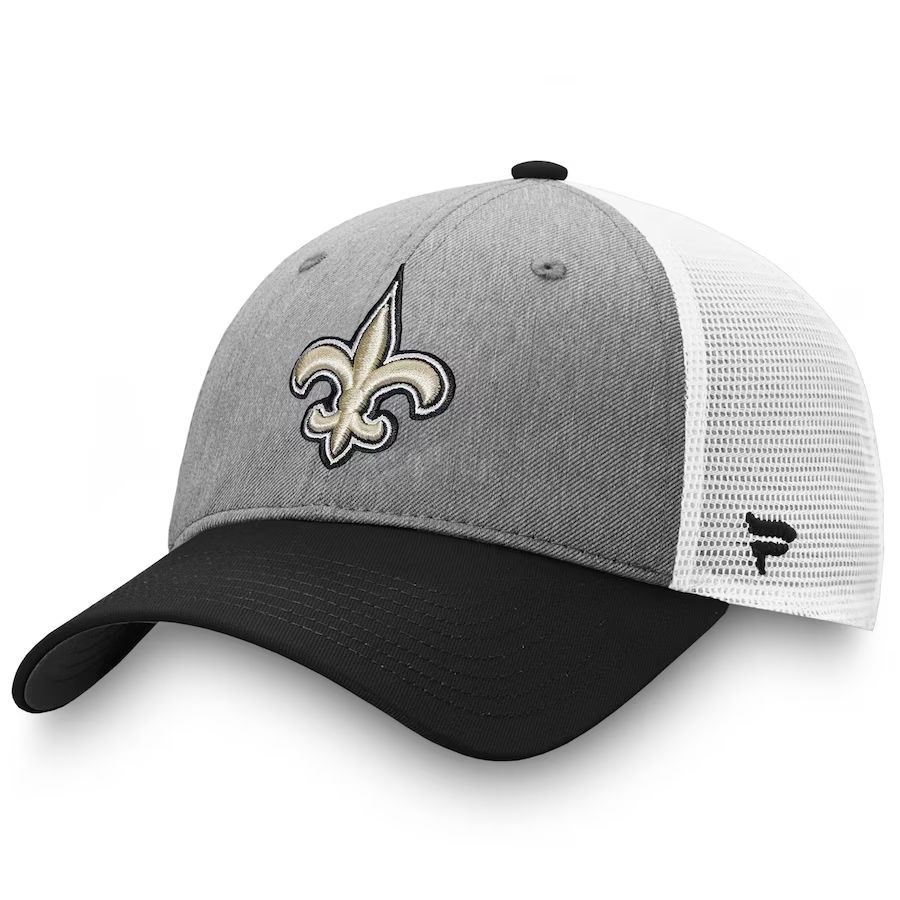 Men's New Orleans Saints Fanatics Branded Heathered Gray/Black Tri-Tone Trucker Snapback Hat | NFL Shop