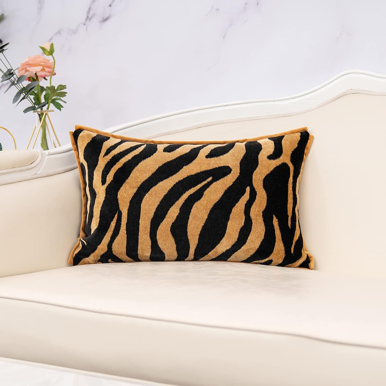 Yangest Black and Gold Rectangle Pillow Cover Cut Velvet Zebra Print Cushion Cover Luxury Modern ... | Amazon (US)