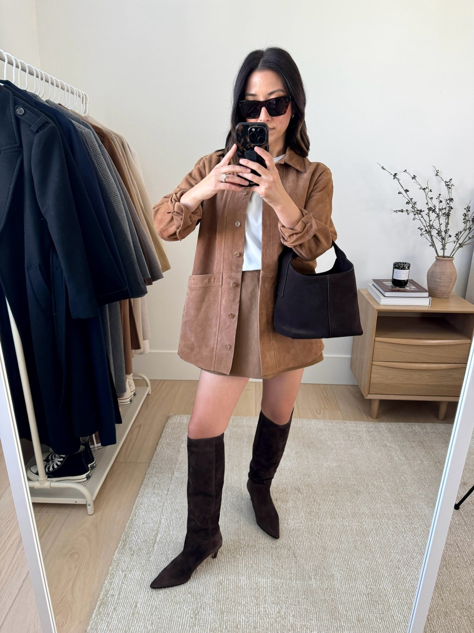 Thanksgiving 2025 outfit idea. 

Sezane jacket 34
Aritzia tee medium
Free People skort small, but could wear the xs. Runs short
J.Crew Stevie boots 5.5
Banana Republic suede bag
Celine sunglasses

Fall outfits, fall style, petite style, Thanksgiving outfit, holiday style 

#LTKPetite #LTKSeasonal #LTKHoliday