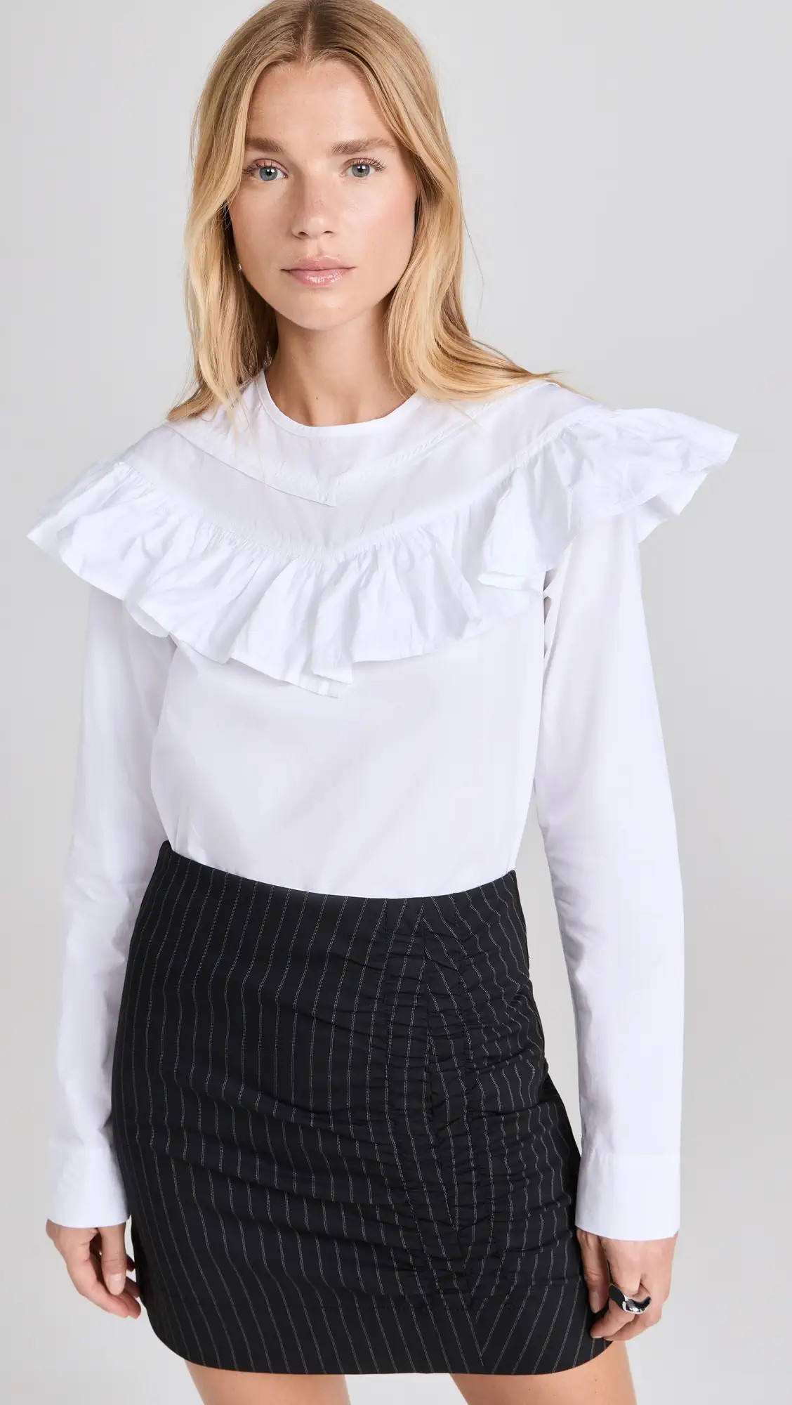 GANNI Cotton Poplin Frill Blouse | Shopbop | Shopbop