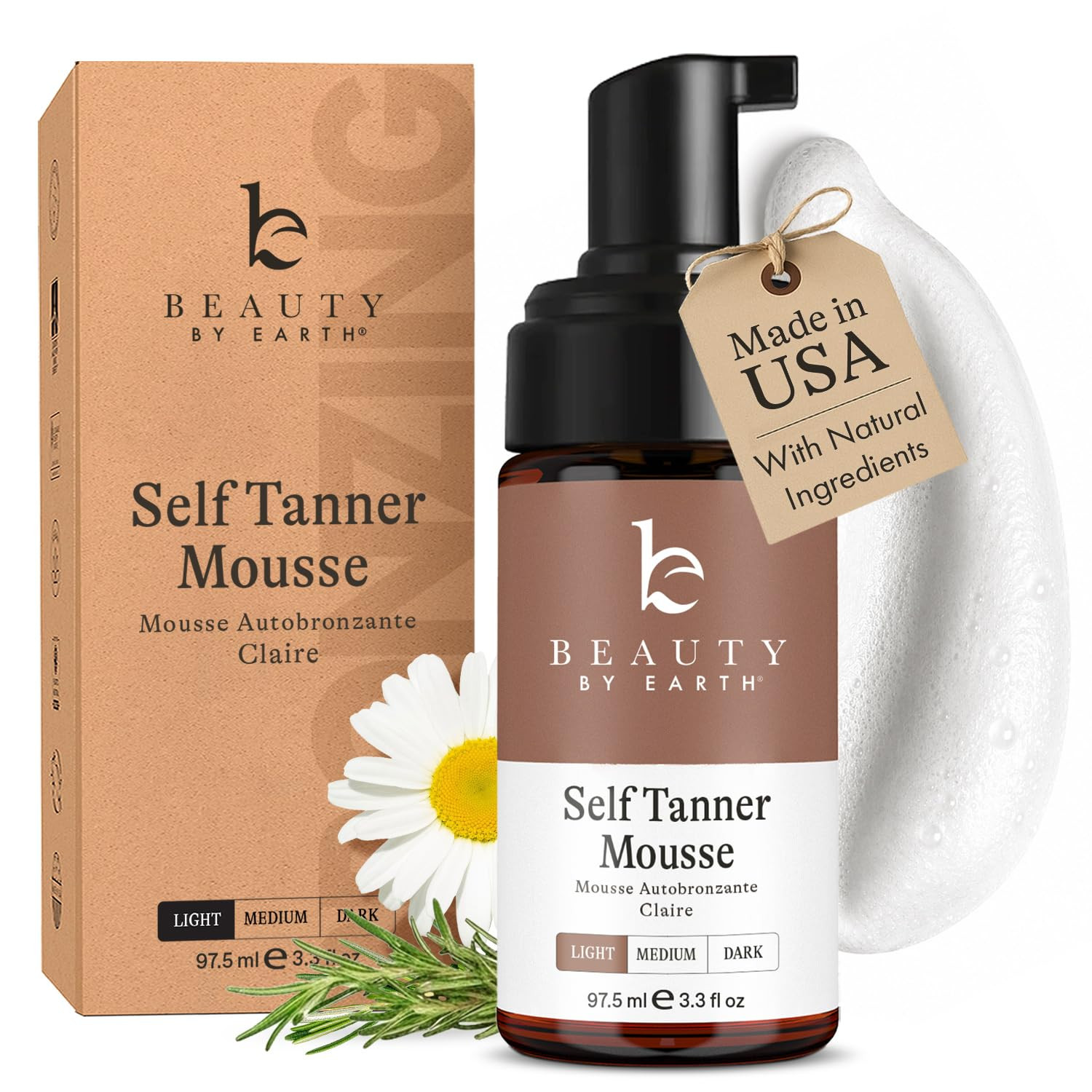 Self Tanner Mousse - USA Made with Natural & Organic Ingredients, Non-Toxic | Amazon (US)