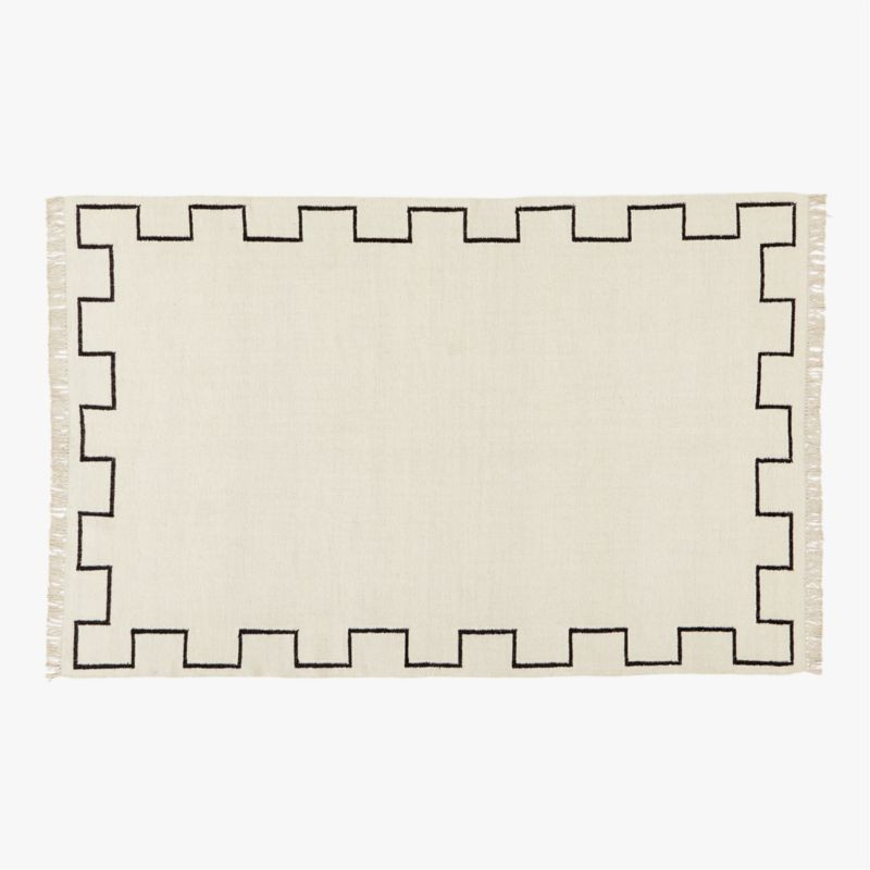Ziyad Modern Bordered Handwoven Ivory and Black Dhurrie Area Rug 6'x9' + Reviews | CB2 | CB2