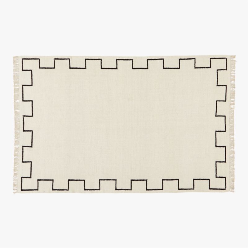 Ziyad Modern Bordered Handwoven Ivory and Black Dhurrie Area Rug 6'x9' + Reviews | CB2 | CB2