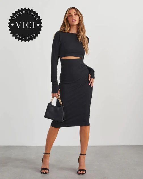Body Language Ribbed Cutout Midi Dress - Black | VICI Collection