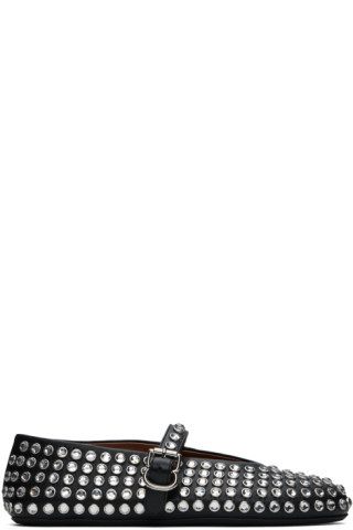 Black Strass Lambskin Ballerina Flats | SSENSE