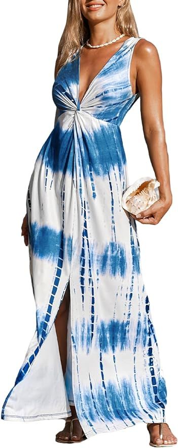 CUPSHE Women's Tie Dye Dress Split Hem Dresses Twist Front Maxi Dress Sleeveless | Amazon (US)