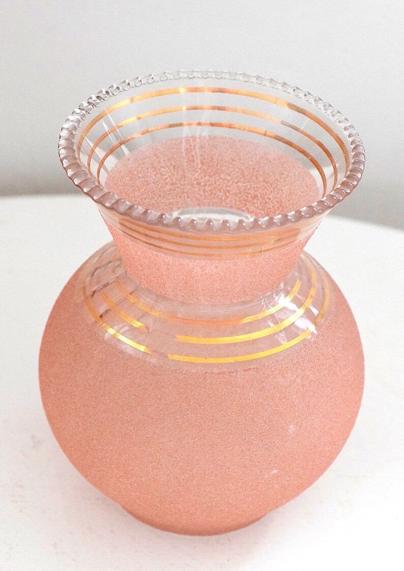 French Vintage 1950s beautiful Sugar Frosted Pink & Gold Banded Glass Vases. Select Style: | Etsy (US)