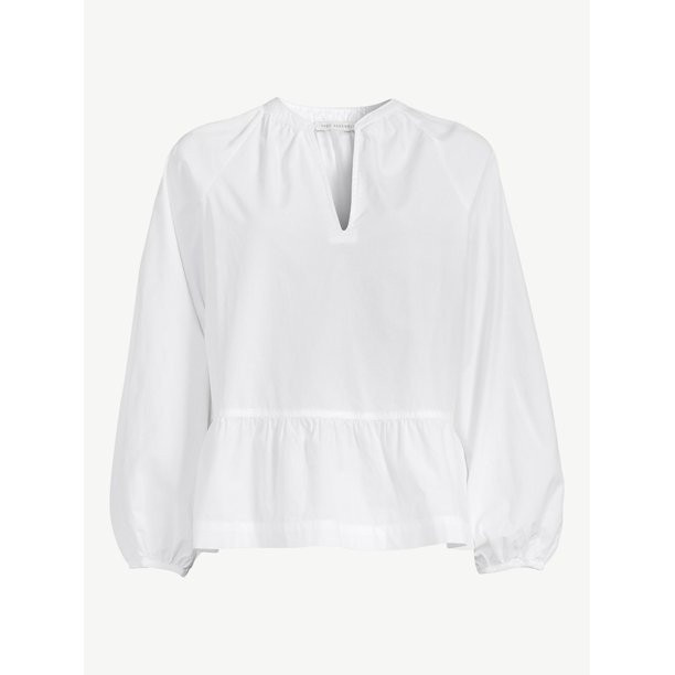 Free Assembly Women's V-Neck Peplum Top with Long Sleeves | Walmart (US)