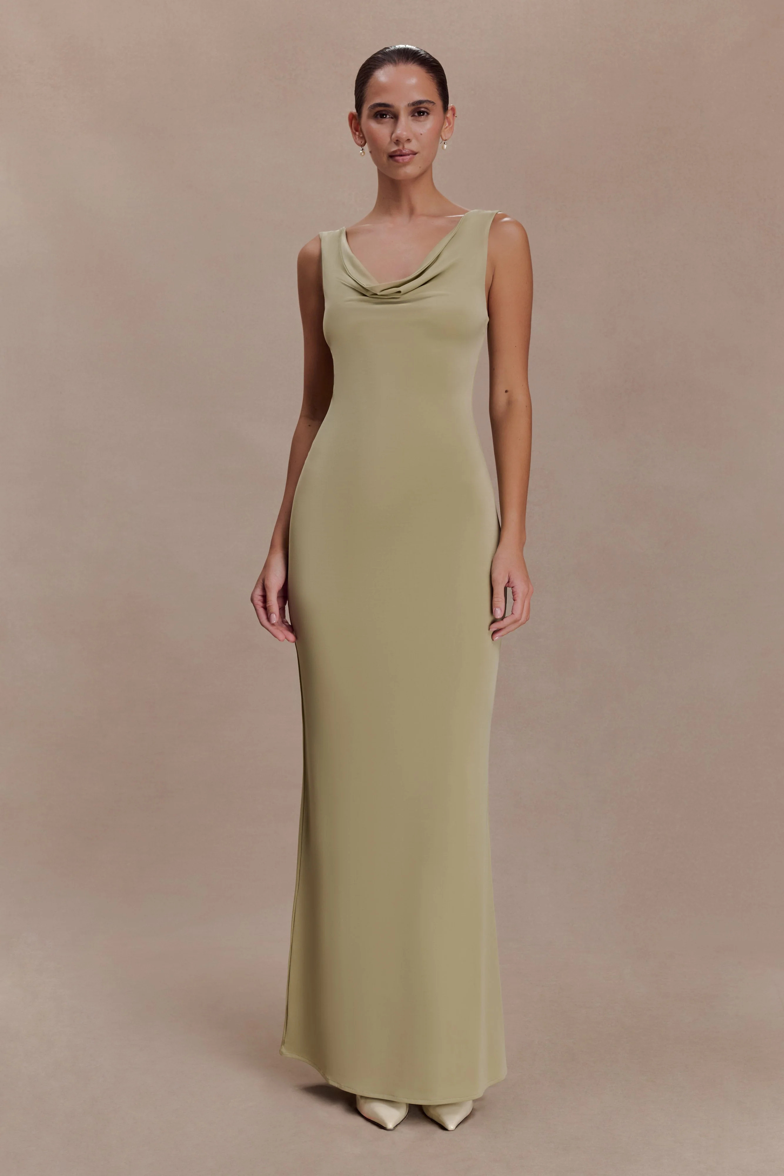 Slinky Cowl Maxi Dress - Sage | MESHKI US