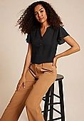 Woven Front Knit Back Flutter Sleeve Blouse | Maurices