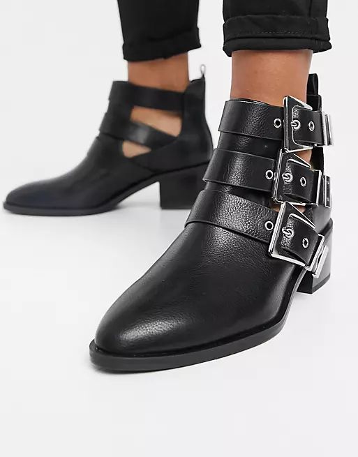 Pull&Bear ankle boot with buckle detail in black | ASOS (Global)