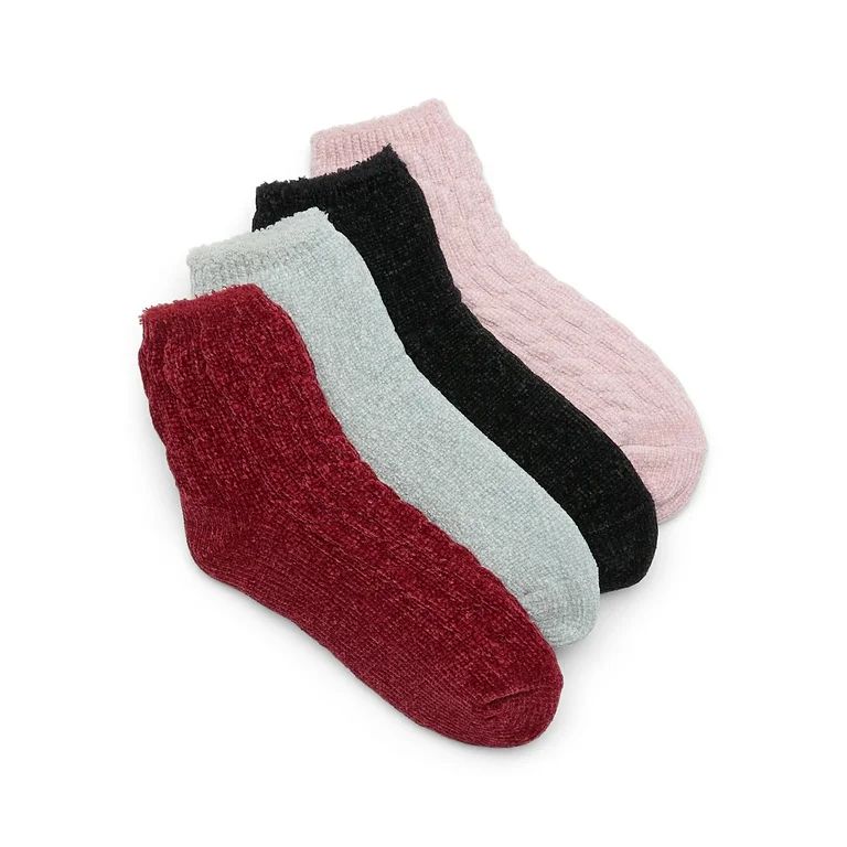 Joyspun Women's Crew Chenille Socks, 4-Pack, Fits Shoe Sizes 4-10 - Walmart.com | Walmart (US)