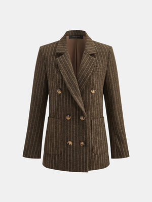 Pinstripe Double Breasted High Wool Blend Blazer | Commense