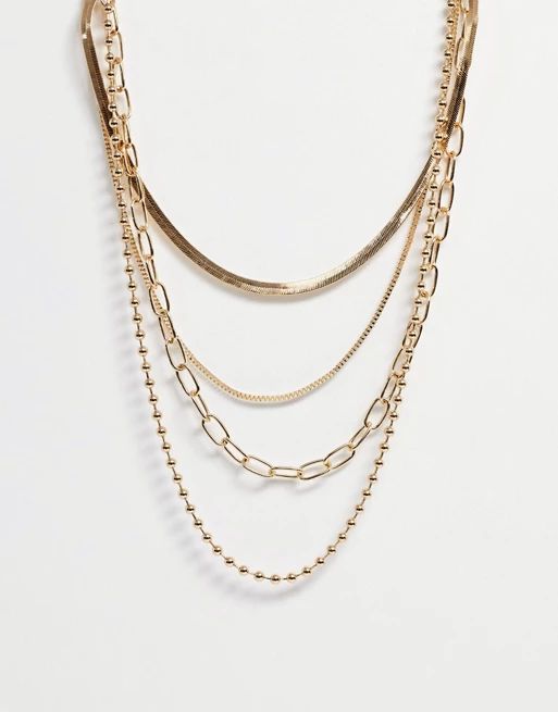 ASOS DESIGN multirow necklace with flat snake and ball chain in gold tone | ASOS US