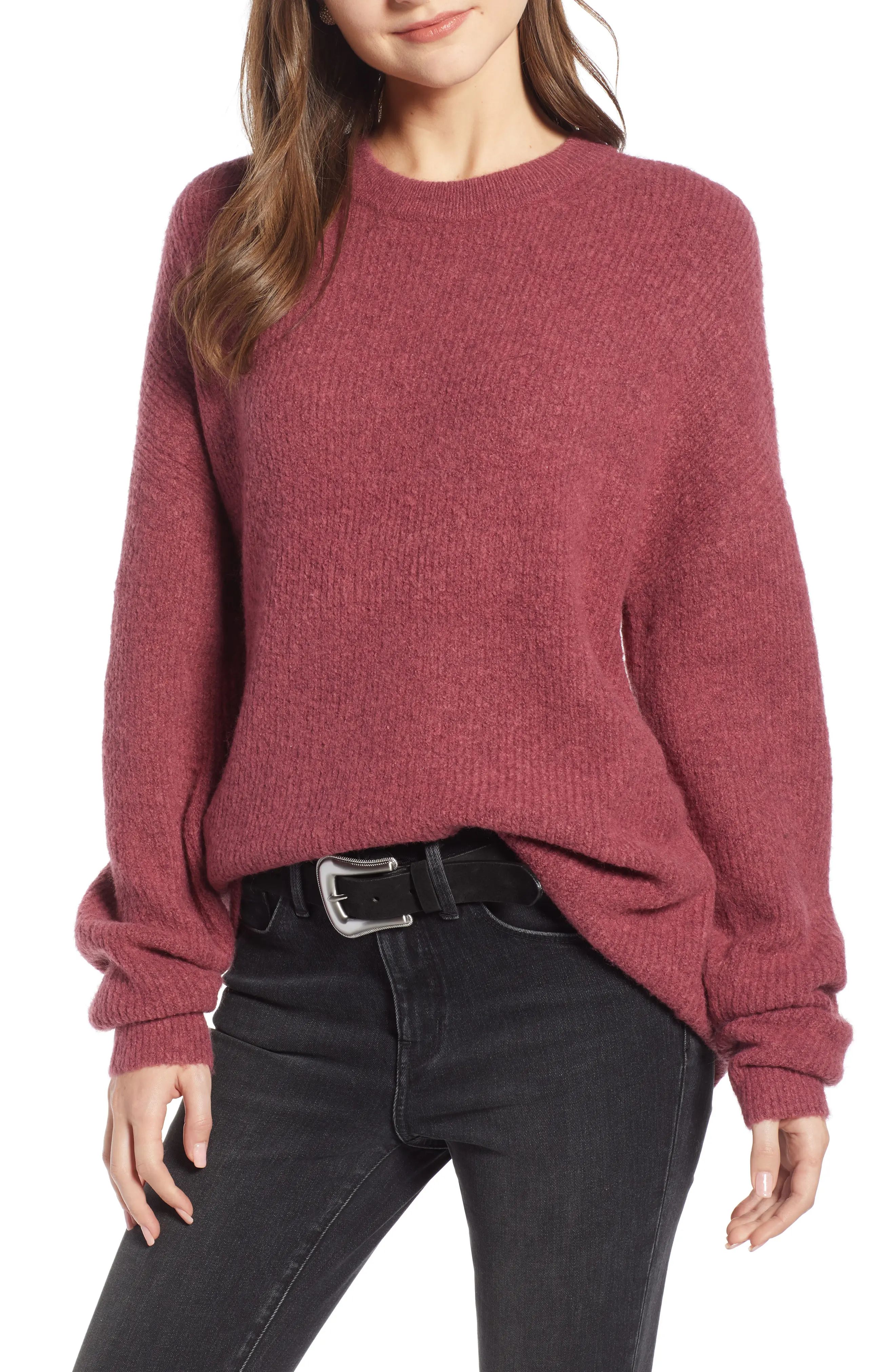 Women's Something Navy Fuzzy Oversize Sweater, Size XX-Small - Burgundy | Nordstrom
