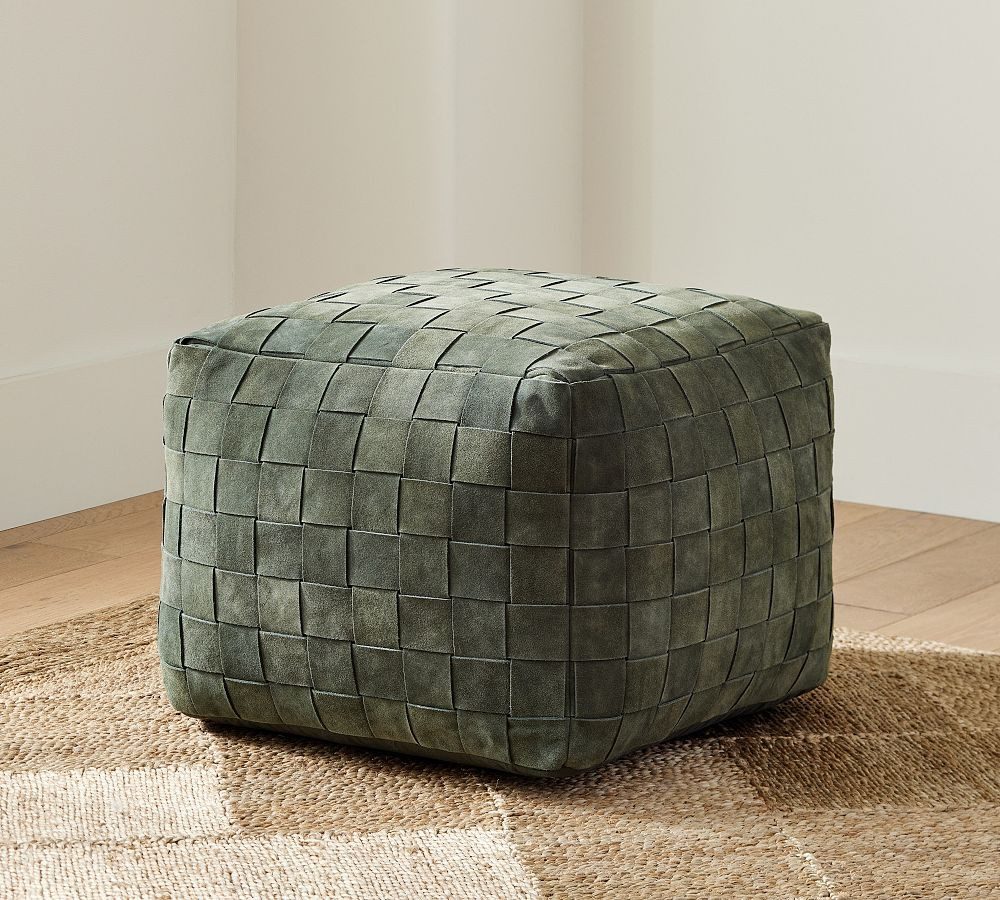 Suede Basketweave Pouf | Pottery Barn (US)