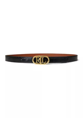 Lauren Ralph Lauren Women's Logo Reversible Embossed Skinny Belt, Large | Belk