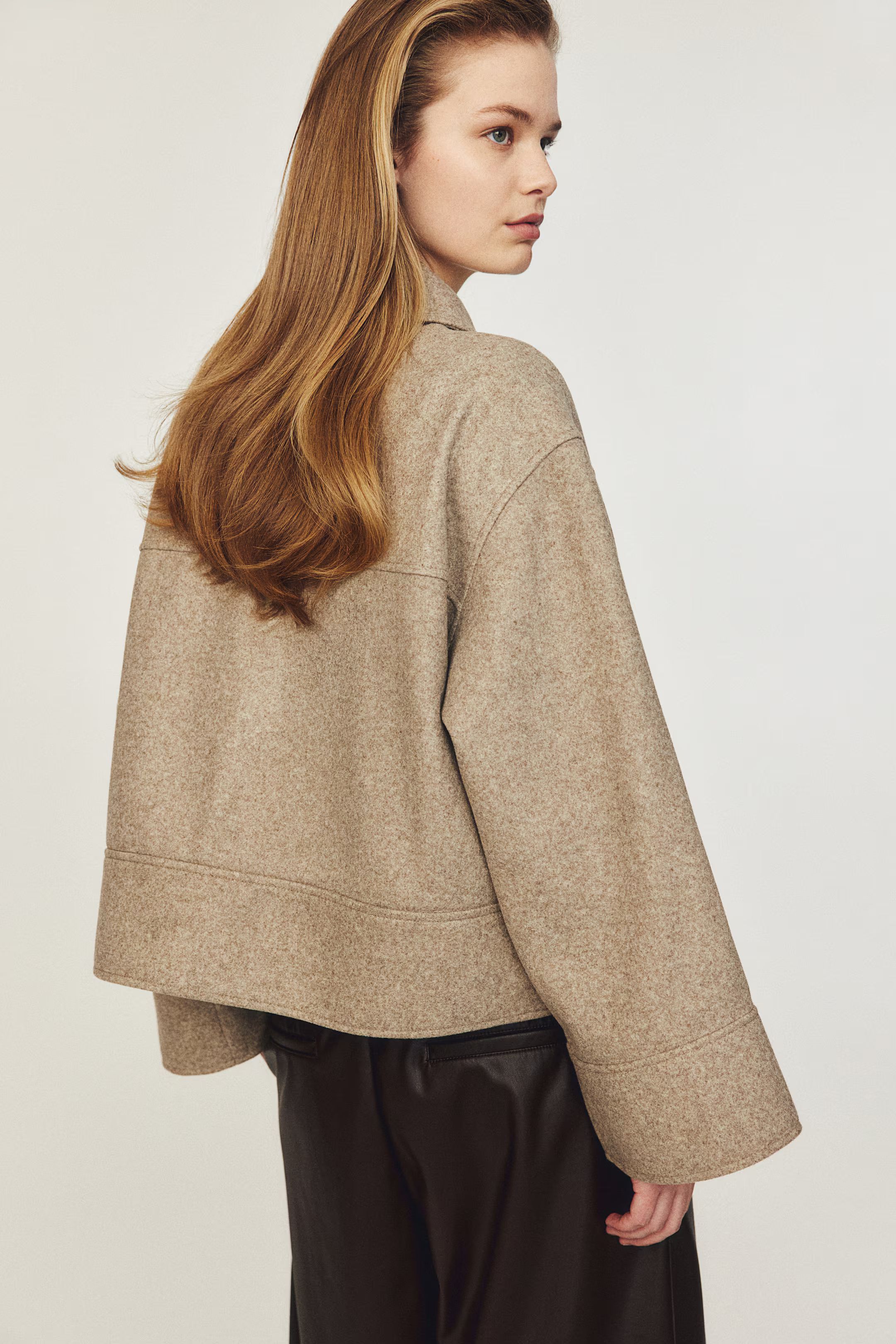 Felted jacket - Long sleeve - Short - Beige marl - Ladies | H&M GB | H&M (UK, MY, IN, SG, PH, TW, HK)