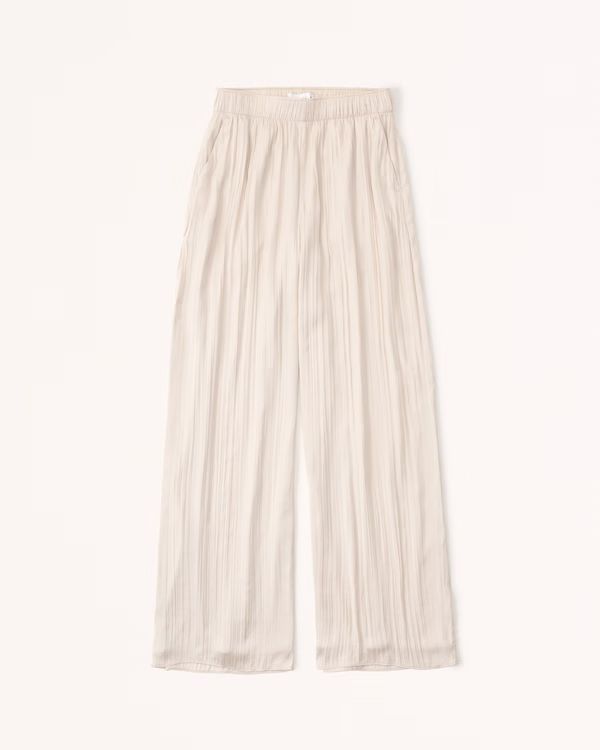 Textured Satin Pull-On Wide Leg Pant | Abercrombie & Fitch (US)