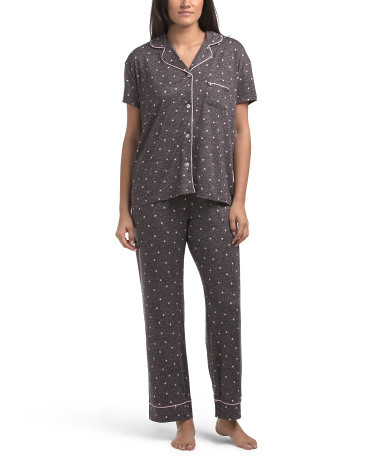 2pc Polka Dot Short Sleeve Notch Collar Pajama Set | TJ Maxx