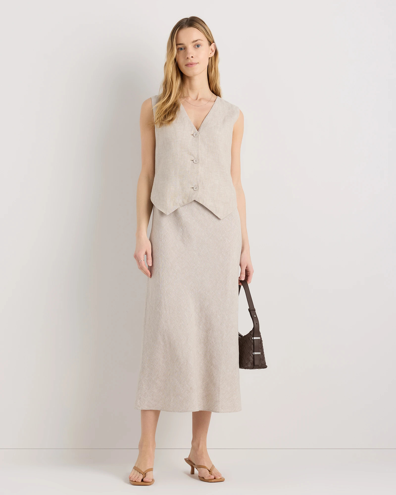 100% European Linen Midi Slip Skirt in Flax | Quince